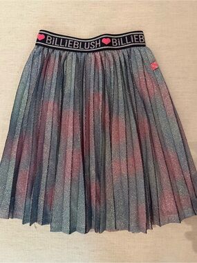 Billieblush Glitter Pleated Skirt with Pink Logo Waistband